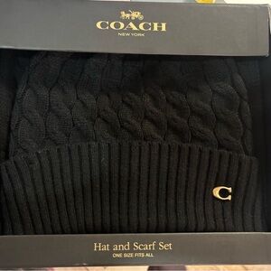 Coach Black Cable Knit Hat and Scarf Set